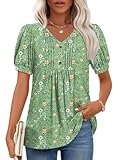 Findsweet Women's Summer tunic Tops Casual Dressy Blouses Short Sleeve Shirts XL, Onion Green Sparrow