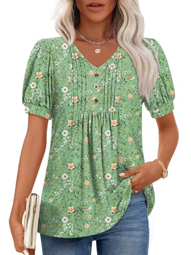 Women's Summer tunic Tops Casual Dressy Blouses Short Sleeve Shirts M-3XL