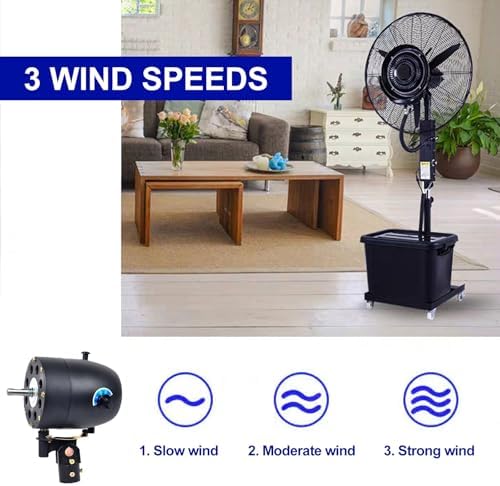 Industrial Misting Fan - Heavy-Duty Pedestal Fan with 3 Speed Settings, 120° Oscillation, Perfect for Warehouse, Workshop, Factory, and Basement Cooling Solutions.