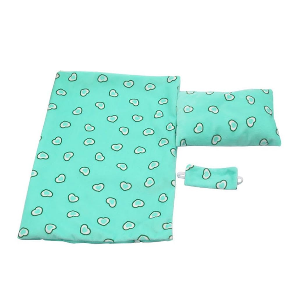 Uterui Doll Sleeping Bag with Blindfold Pillow Bed Set for 18 Inch American Doll, 3pcs/set (Green)
