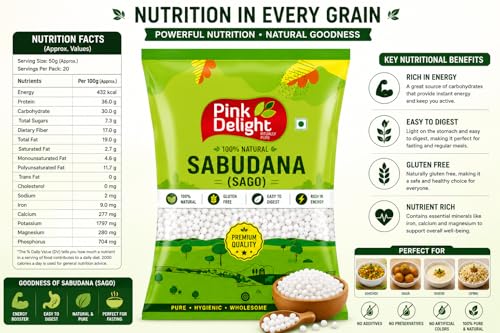 Image of Pink Delight Sabudana (Sago) 400 gm | Premium Sabudana Pearls for Khichdi, Vada & Kheer | 100% Natural Gluten Free Sago | Easy to Digest & Rich in Energy | Fast Friendly Food