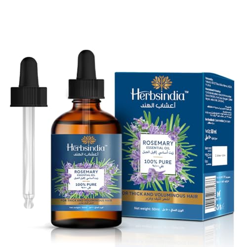 HERBSINDIA Rosemary Essential Oil for Hair Growth 100% Pure & Organic Hair Growth Oil with Applicator for Hair Fall & Regrowth 50ml (1.69 oz)