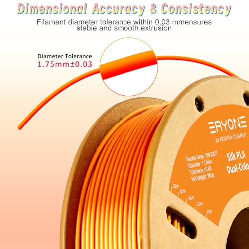 Image of ERYONE Silk PLA Filament 1.75mm Dual Color 3D Printer Filament Shiny Fit Most FDM Printers, 250g (0.55lbs) Cardboard Spool, Red Gold