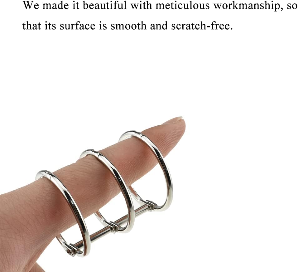 HAHIYO 4Pcs Silver 30mm/1.2inch Inner Diameter Metal 3 Rings Loose Leaf Binders Book Rings Snap Split Hinged Stainless Steel Binder Rings for DIY Travel Diary Notebook Photo Album Binding Spines Comb