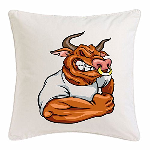Reifen-Markt Kissenbezug 40x40cm STIER BULLE IM MUSKELSHIRT Bodybuilding Gym KRAFTTRAINING FITNESSSTUDIO Muskelaufbau NAHRUNGSERGÄNZUNG Gewichtheben Bodybuilder aus Mikrofaser in Weiß