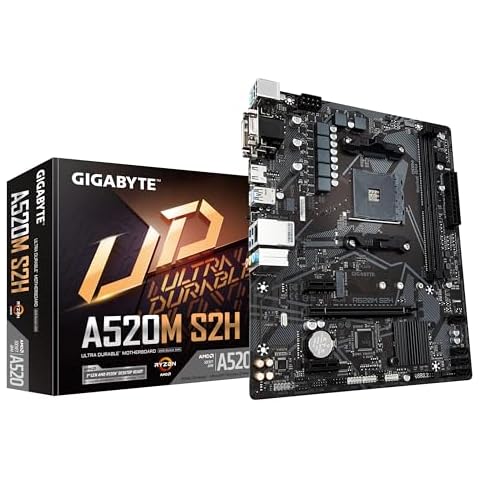 Gigabyte A520M S2H Motherboard - Supports AMD Ryzen 5000 Series AM4 CPUs, 4+3 Phases Pure Digital VRM Cover