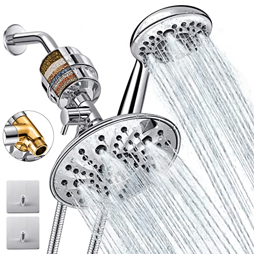 Dual Filtered Shower Head Showerhead With Handheld Sprayer Filter Combo, Luxau Filtration Rain Rainfall, 20 Stage Water Filter For Chlorine Well Water Hair Dry Skin, Metal Diverter, Hose, Chrome (S40) #TOP4