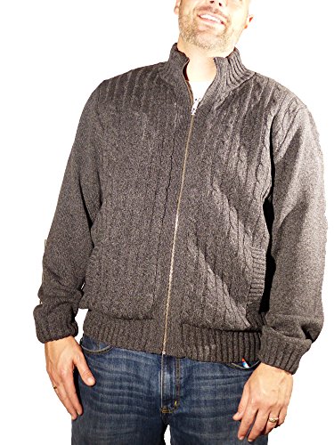 Boston Traders Mens' Full Zip, Sherpa Lined Cable Knit Sweater (X-Large, Pewter)