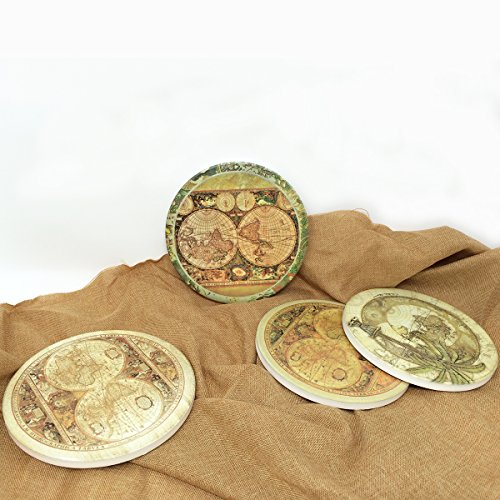 Supcow Bar Absorbent Ceramic Coasters For Drink, 4 Pack Design Coasters Old Map #TOP5