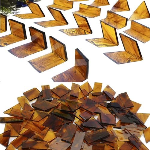 CHICSHIS 200g Transparent Mosaic Glass Tiles, Large Cathedral Stained Glass Tiles for DIY Mosaic Craft Supplies, 4 Shapes Mosaic Pieces for Home Decor, Autumn