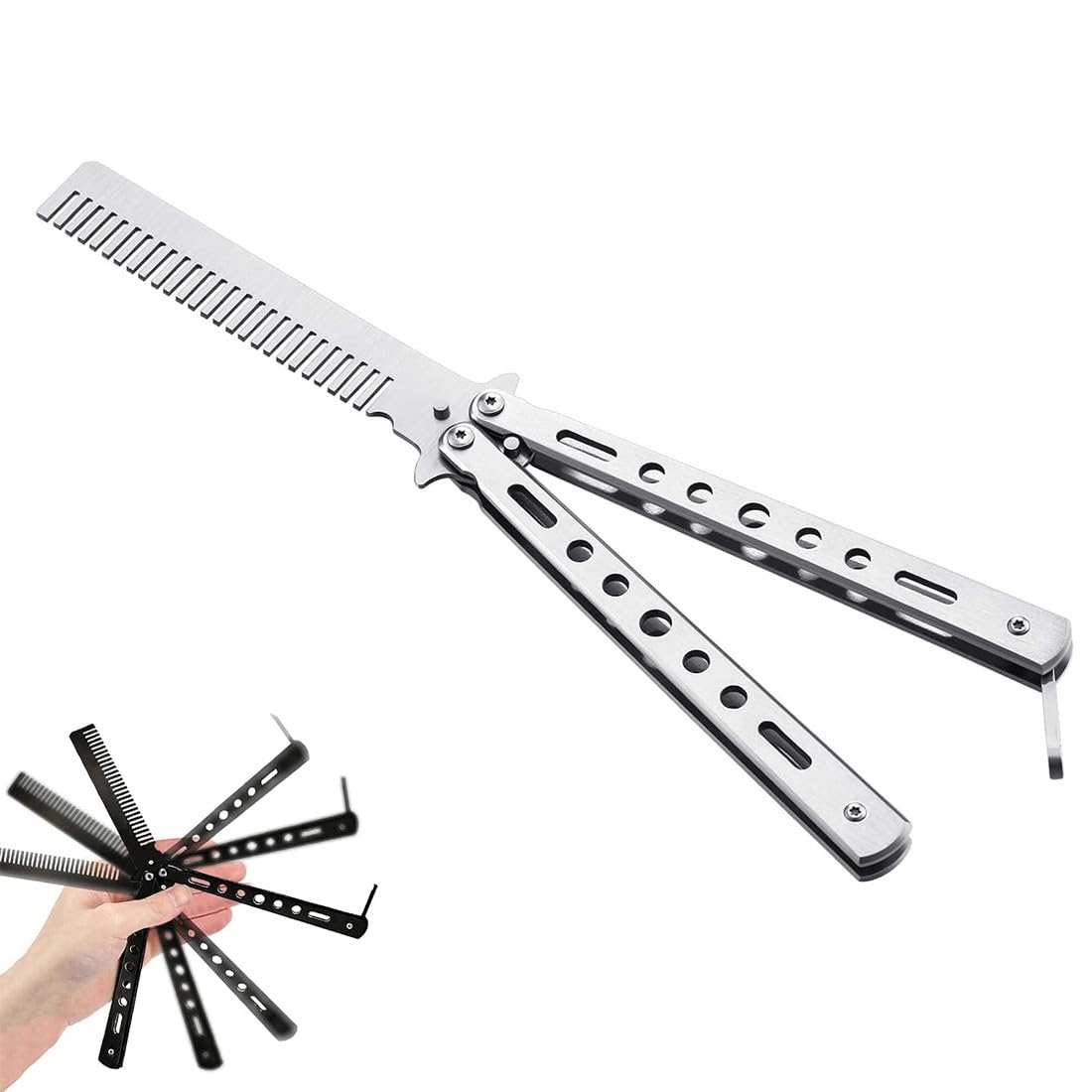 EODKSE 1Pcs Peine de barba plegable Peine de pelo de acero inoxidable Peine de pelo Peine de bolsillo Peine de entrenamiento Práctico