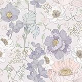 VEELIKE Purple Anemone Floral Wallpaper Vintage Floral Peel and Stick Wallpaper for Bedroom Nursery 17.7''x118'' Removable Renter Friendly Floral Wall Paper Adhesive Contact Paper for Walls Cabinets