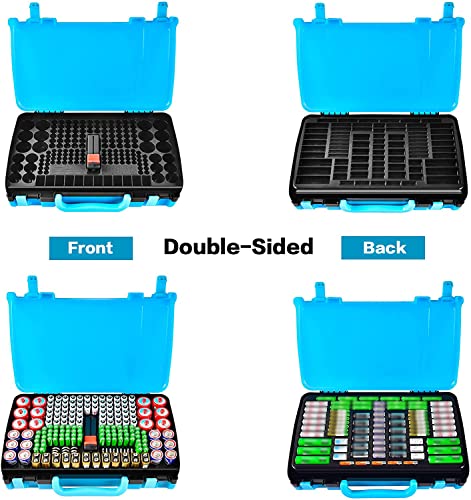 Fullcase Battery Storage Organizer Case Holder Box With Tester, Double-Sided Batteries Fits For 269 Caddy Container Aa Aaa Aaaa 3A 4A 9V C D Lithium 23A 4Lr44 Cr123A Cr1632 Cr2032 - Blue #TOP1