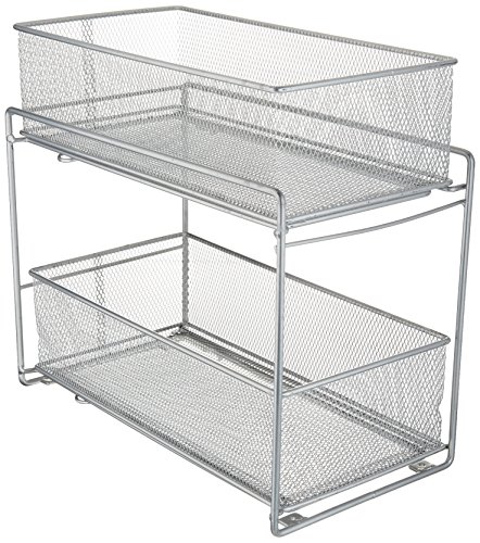 ORG 2-Tier Mesh Steel Mesh Double Sliding Cabinet Basket in Silver (1, Silver)