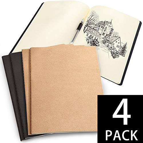 A4 Sketch Books Black and Kraft Paper Mixed Matches Soft Cover Artist Starter Sketches Books Recycled Acid Free, White 110GSM Cartridge Paper(Pack of 4) (Horizontal Version)