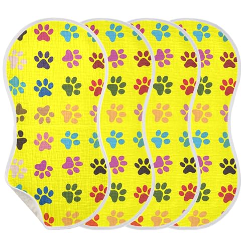 Colorful Paw Prints Muslin Burp Cloths 22x11 Inch - 4-Layer Organic Cotton & TPU Waterproof Lining, Absorbent Baby Bibs for Boys/Girls with Hanging Loop3