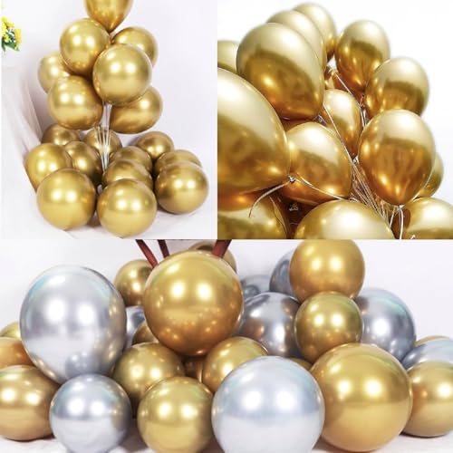 Image of Gold & Silver Chrome Metallic Balloons | Pack of 50 Pcs Chrome Latex Balloons for Birthday, Anniversary, Engagement, Wedding, Graduation, New Year & Party Decorations ARV ZONE
