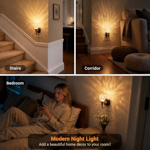 Image of JandCase Night Light, Night Lights Plug into Wall, Crystal LED Nightlight | 0-100 LM Dimmable Nightlights, Dusk to Dawn Sensor, 1W Vintage Rotatable Nite Light for Bathroom Hallway Decor, 1 Pack