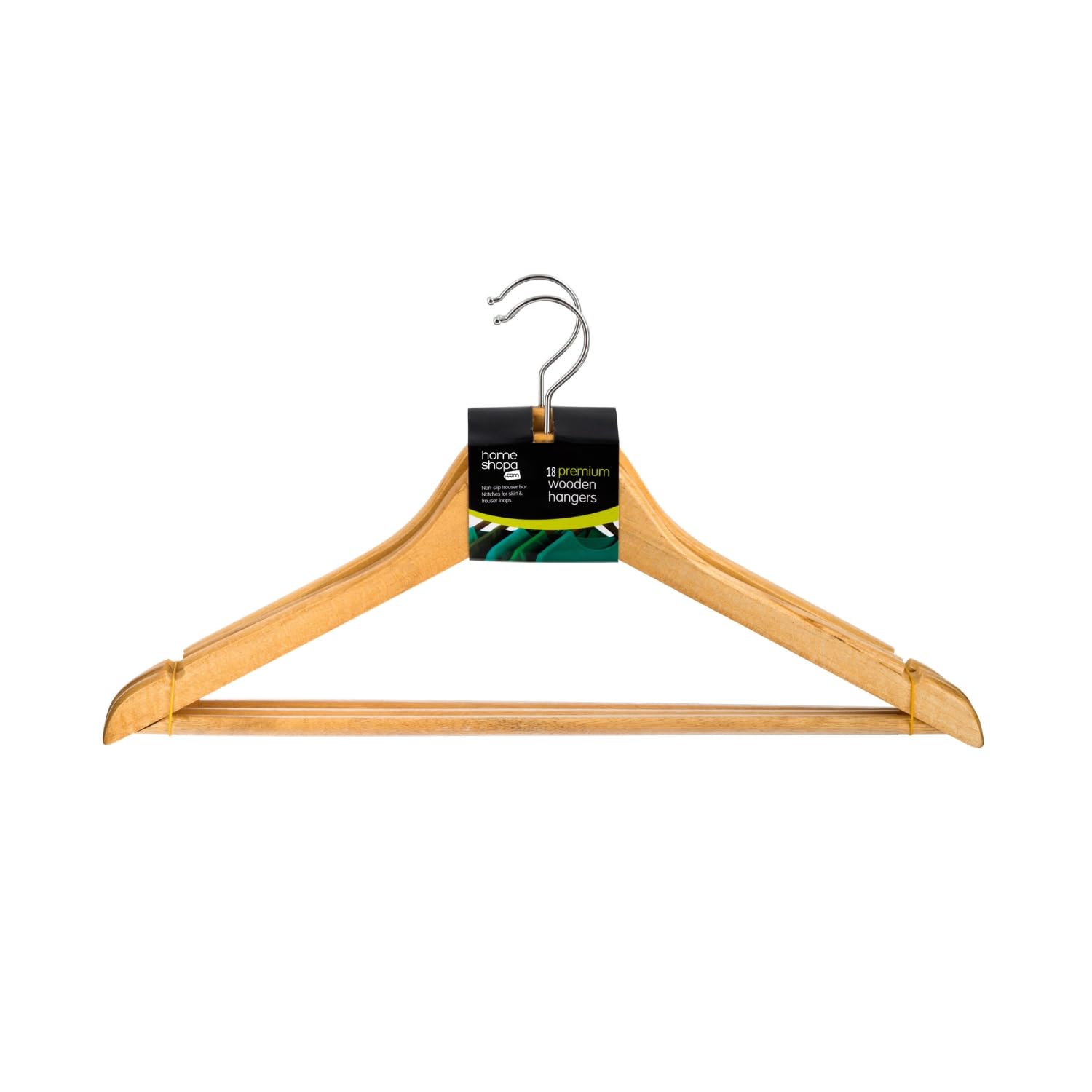 HOMESHOPA Natural Wooden Coat Hangers,18 Pack Curved Clothes Hangers, 360° Swivel Hook with Shoulder Notches, Anti-Slip Trousers Bar Wardrobe Space Saver for Suits Shirts Coats