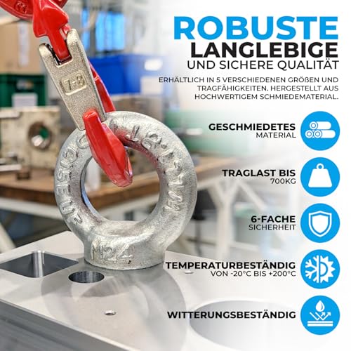 PinPro Ringschrauben nach DIN 580 | Größe und Anzahl wählbar | Traglast von 70-340kg | C15E Stahl geschmiedet und galvanisch verzinkt | metrisches Gewinde (4x M12, WLL: 70kg)