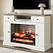 RoyalCraft Fireplace TV Stands with for TVs up to 55'', Media Console Table with Adjustable Shelves, Double-Door Design, Entertainment Center for Living Room, White and Rustic Oak