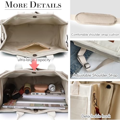 Image of Canvas Tote Bag for Women,Large Totes Bags with Pockets,Womens Crossbody Purse Handbags for Travel Work Gift,2 Sizes