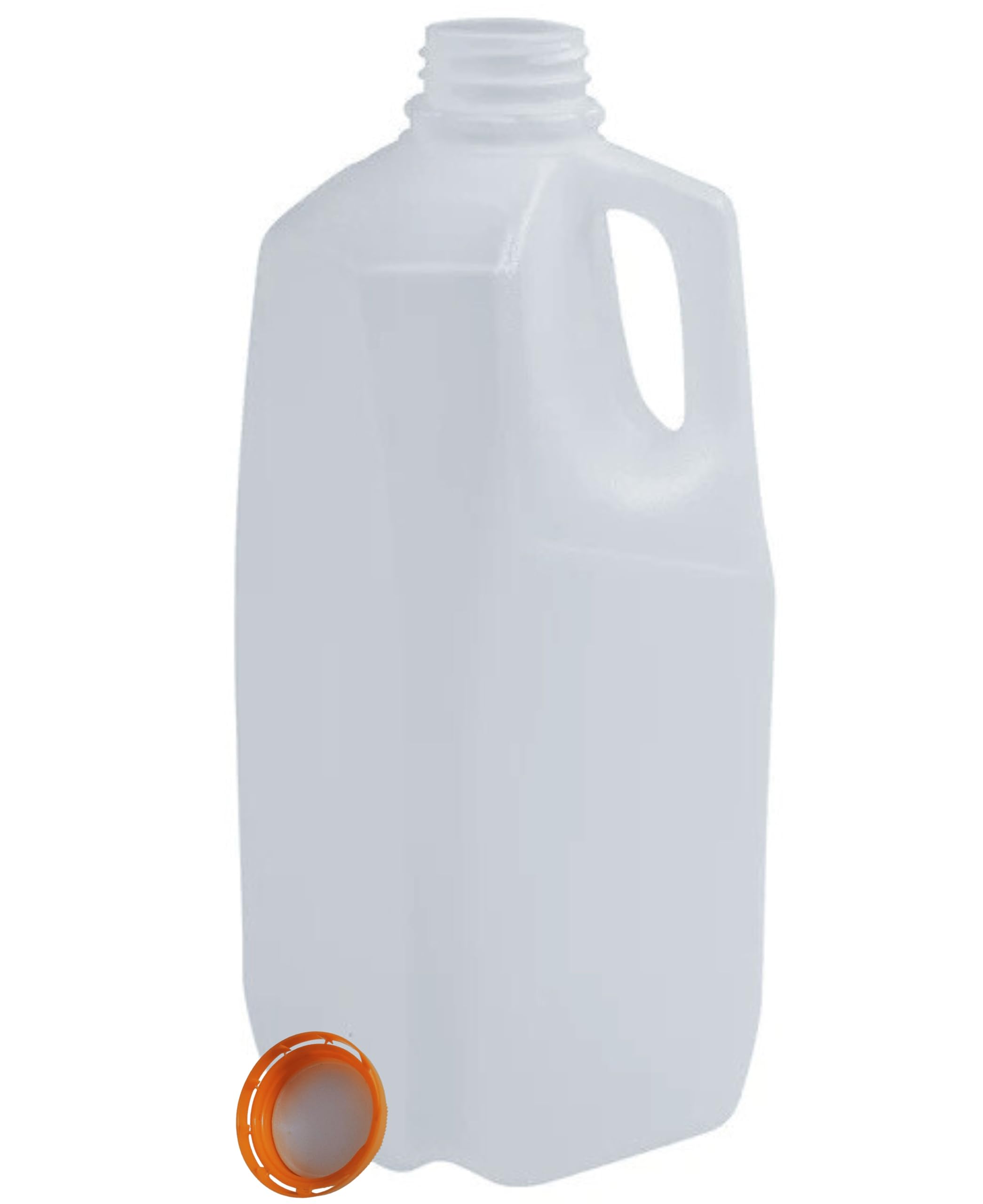 [48 Pack] Half Gallon Jugs Bottles (64 Oz) with Tamper Evident ORANGE Screw Caps – Great for Homemade Juices, Milk, Smoothies, Tea and Other Beverages - Food Grade BPA Free