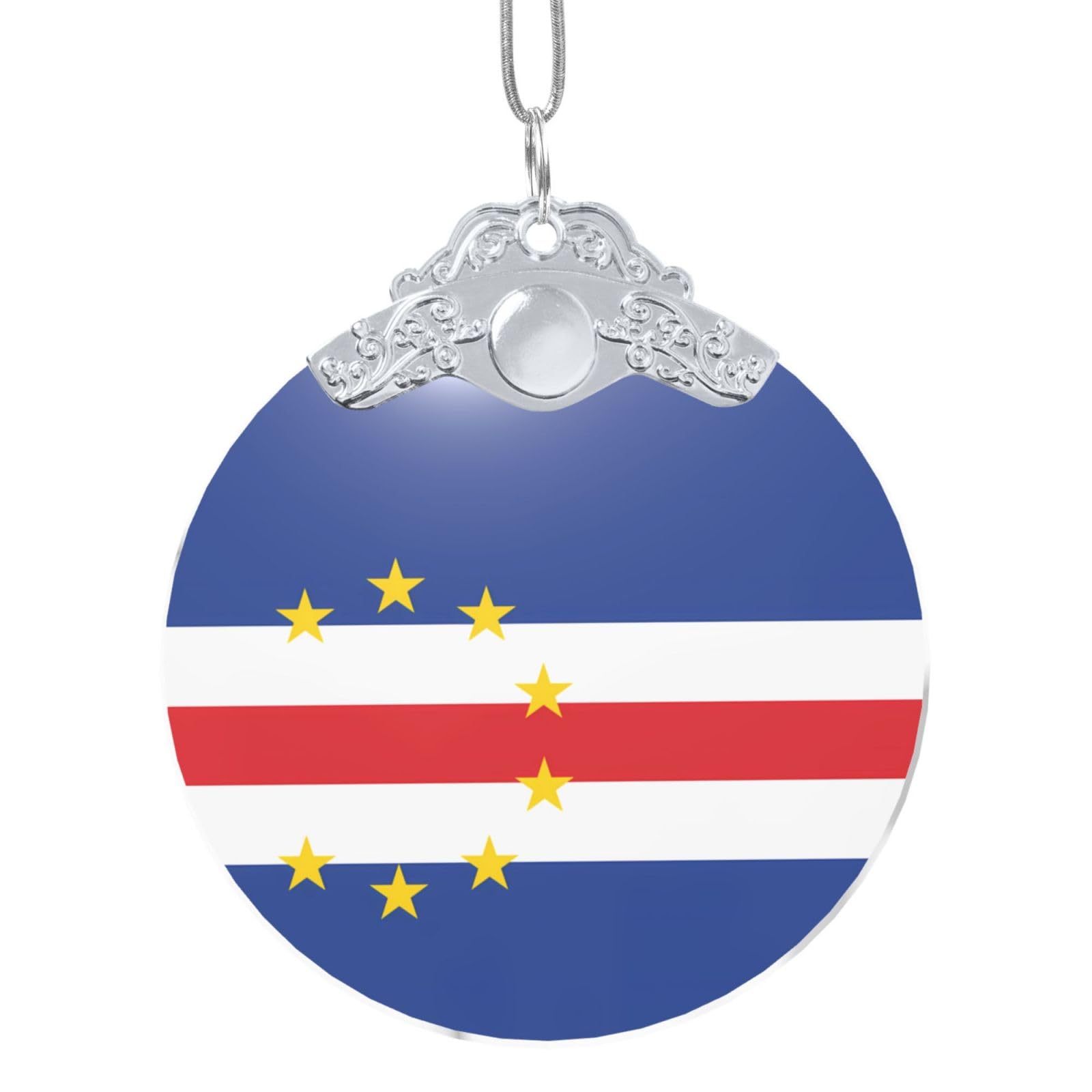 Jxwcher Silver Glass Ornament With Metal Clasp, Christmas Tree Decoration Glass Bauble, Flag Of Cape Verde Festive Xmas Decor