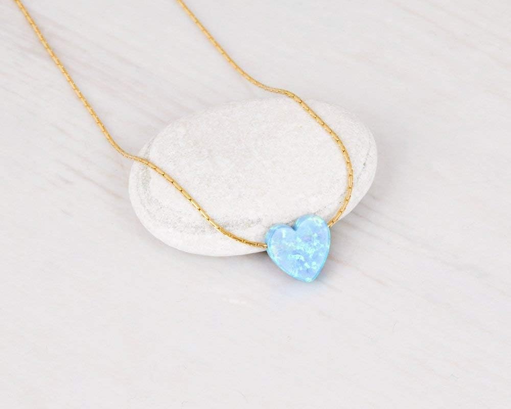 Opal Heart Choker Necklace - Gold Filled, Sterling Silver or Rose Gold, Dainty Short Necklace for Women, Blue, White or Pink Love Pendant 13.5"-16.5"