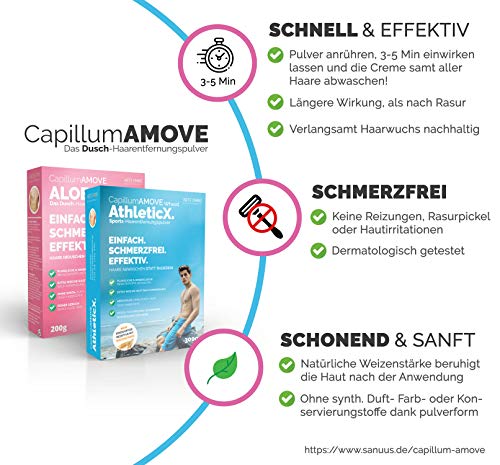 50g Capillum AMOVE ShaveLess Gesicht & Lippen schmerzfreies Enthaarungscreme Pulver - Frauen ohne Rasur für sensible Haut ohne Zusatzstoffe - Image 4