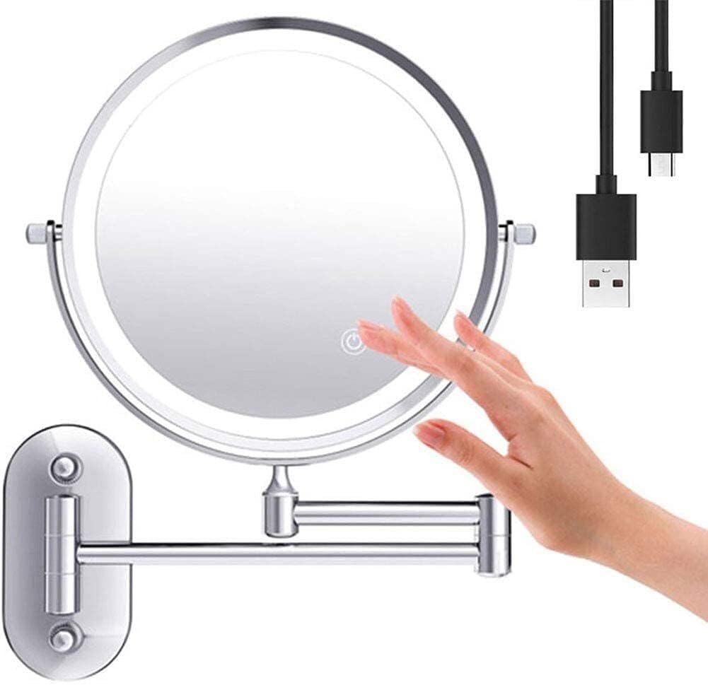 NATWEE Miroir de Maquillage Mural Grossissement 5X Miroir de courtoisie Lumineux pivotant à 360 °, Rechargeable par USB, 8 Pouces It's So Kind of You