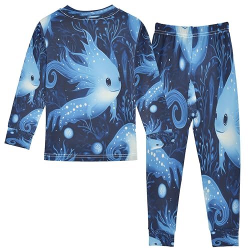 Pajama Sets Long Sleeve Blue Axolotl Pattern Soft Comfy Sleepwear 2 Piece PJS 3-8T3