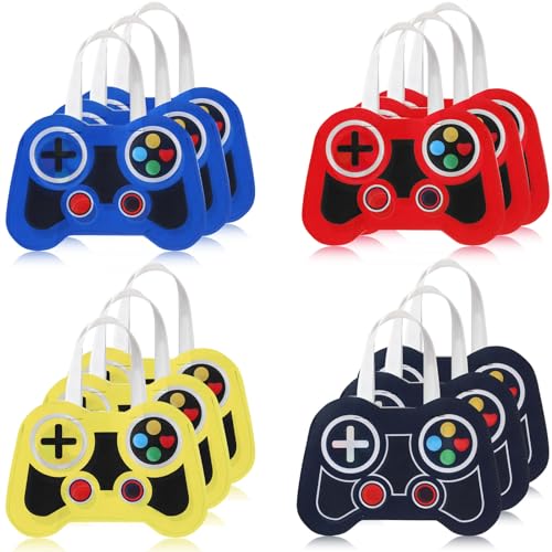 Silkfly 24 Pcs Video Game Party Favor Bags Non Woven Reusable Gaming Goodie Treat Gift Bags with Handles Gaming Party Favors Birthday Supplies Decorations (4 Colors)