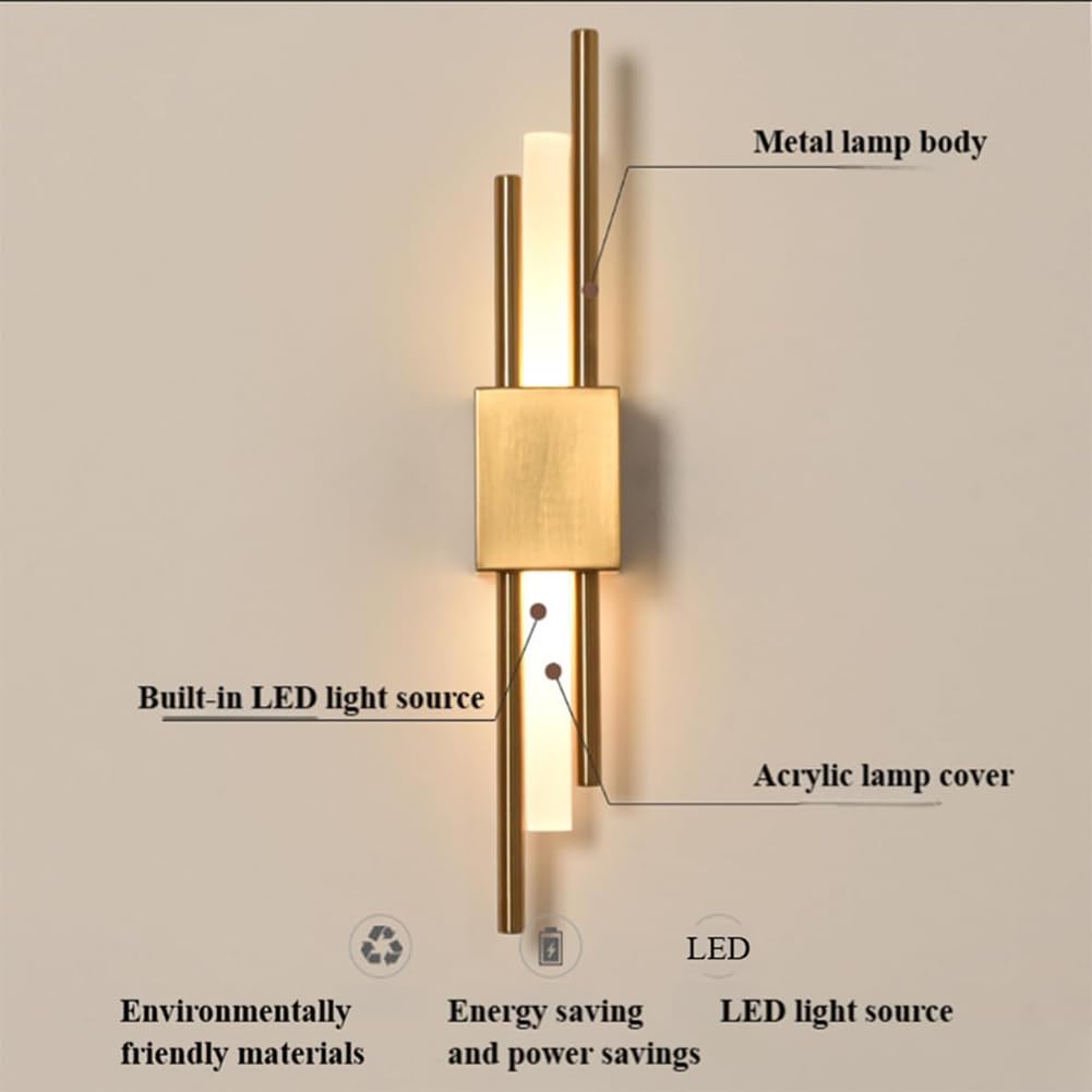 Aplique LED Inalámbrico para Interior Aplique Dorado sin Conexión Eléctrica Alimentado por Batería Recargable Iluminación de Pared Regulable con Mando a Distancia e Interruptor Táctil,L