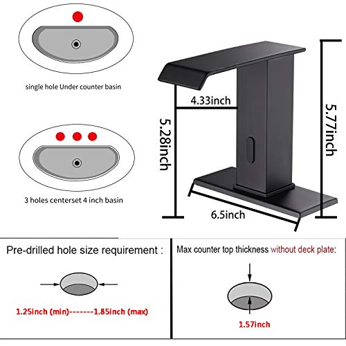 Yblucklly B-AUTO-3007-BLACK Automatic Sensor Touchless Waterfall Bathroom Sink Faucet With Control Box And Temperature Mixer Dc Powered Sensor Hands Free Bathroom Tap Matte Black Vanity Faucets thumb #1
