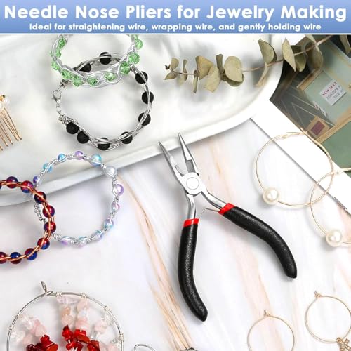 Image of Jewelry Making Pliers Set - 3-Piece Professional Tool Kit with Needle Nose, Chain Nose, Round Bent Pliers & Wire Cutter - Black Handle Jewelry Tools for DIY Craft & Beading