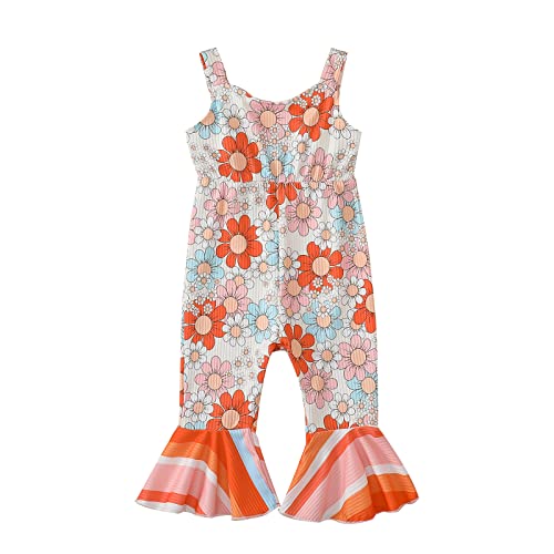 Emmababy Baby Girl Bell Bottom Floral Jumpsuit Sunflower Sleeveless Suspender Flare Pants Overall Toddler Summer Clothes Boho (02#Floral Print, 2-3 Years) #TOP11