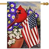 Covido Patriotic American House Flag, USA Memorial Day Garden Yard Red Bird Dogwood America Outside Decoration, Double Sided 28x40