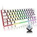 Mini 60% Gaming-Tastatur Kabelgebundene mechanische Keyboard, Kompakte Tragbare 62 Tasten, UK-Layout, 19 RGB-Chroma-Backlit, Abnehmbarer USB-Typ C, für PC, Laptop, Mac, PS4,Xbox (Weiß/Blauer Schalter)