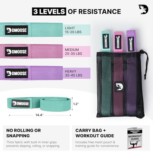 Image of DMoose Fitness Fabric Resistance Bands for Full Body Exercises - Non-Slip Thick Cloth Stretch Band for Squats, Lunges & Bicep Curls - Long Resistance Bands for Working Out - Booty Band for Men & Women