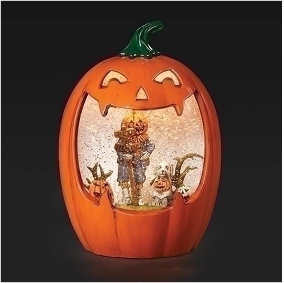 Roman Lighted Jack-o-Lantern with Nativity Scene Swirl Dome, 8.5-inch Height, Christmas Decoration
