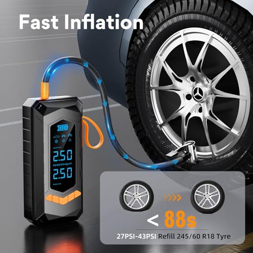 Image of 180 PSI Tire Inflator Portable Air Compressor, 8X Faster Portable Air Pump with Powerful Battery, Digital Pressure Gauge for Cars, Bikes & Motorcycle Tires, Ball