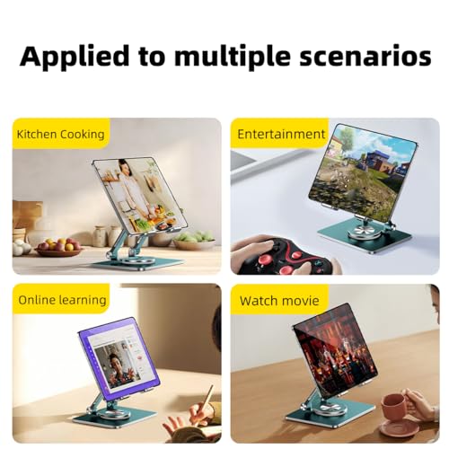 Image of iPad Holder Stand, Tablet Holder with Thickened 360 Rotating Base Dual Rod Adjustable Aluminum Stand for All 4-12.9'' iPad Surface Samsung Phone Tablet Kindle E-Reader and More, Space Gray