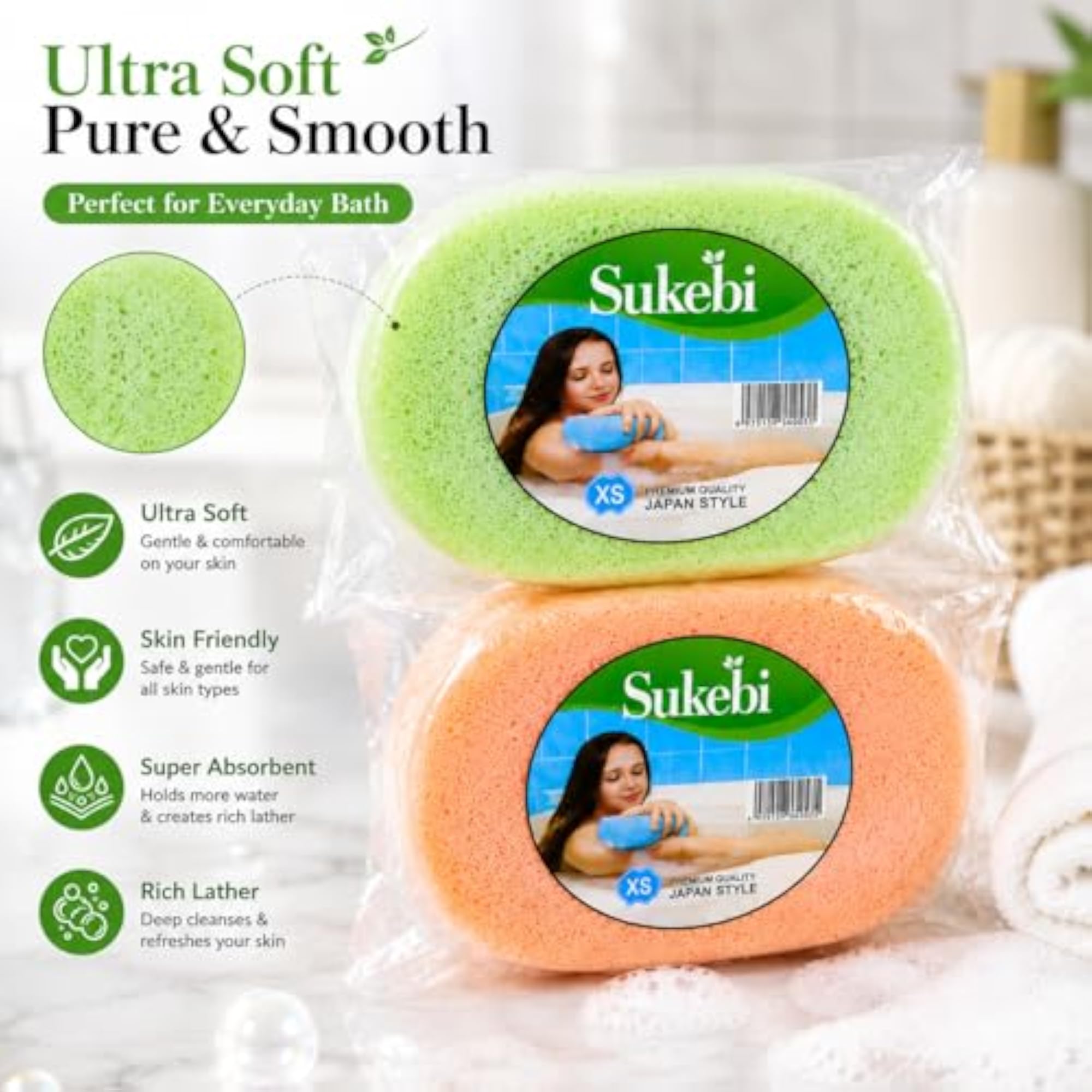 Bath Sponge Loofah, Pack of 2