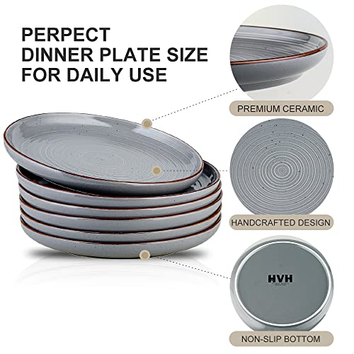 Hvh Porcelain Dinner Plates Set Of 6, 10.25 Inch Ceramic Plates Set, Large Dinner Plates Set For Dinner, Salad, Dessert, Ceramic Dinner Plates, Healthy Dinner Plates Set Of 6, Farmhouse Style (Grey) #TOP5