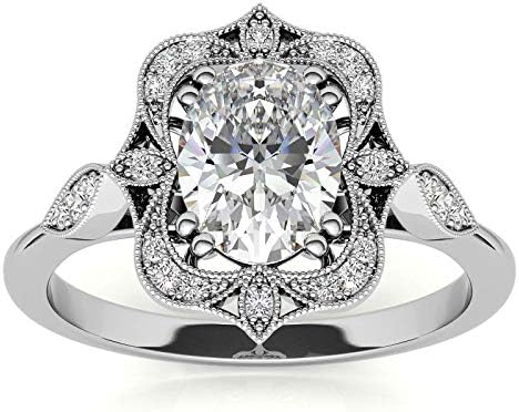 2 CT Oval Cut Moissanite Engagement Rings For Women Wedding Bridal Ring Set Antique Vintage Style Halo 925 Silver 10K 14K 18K Solid Gold Anniversary Promise Gifts
