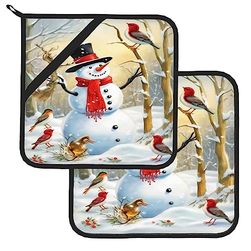 Winter Birds Snowman Snow Pot Holders Sets 2-Piece Set Washable Decorative Kitchen Gift For Cooking Baking Bbq #TOP1