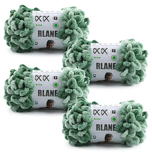 Image of Loop Yarn for Finger Knitting Soft - Chunky Yarn for Hand Knitting - 4 Pack of 180 G /6.4 Oz - #7 Jumbo - 18 Yards - Chenille Blanket Yarn for Crocheting Blankets (4, Sage Green - Mint Green)