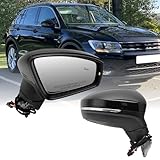 Right Passenger Electric Side Mirror Compatible with Volkswagen Tiguan 2018 2019 2020 2021 2022 2023 2024 2025 with Signal Light Heated with Blind Spot Power Glass Manual Folding (6+2 Pins) Black