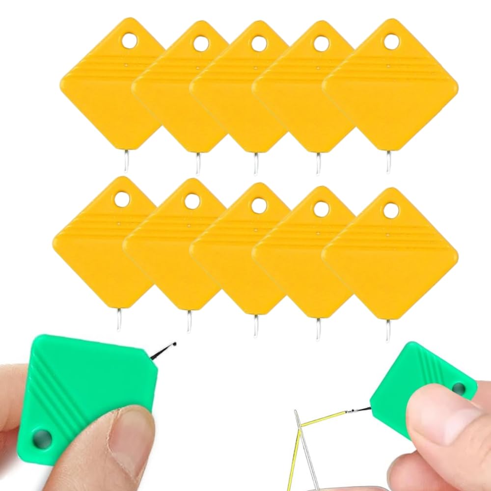 Automatic Needle Threaders for Hand Sewing, 2025 Upgrade Embroidery Floss, Sewing Machine Needle Threader, Sewing Supplies Tool, Fits All Needle Sizes (10, Yellow)